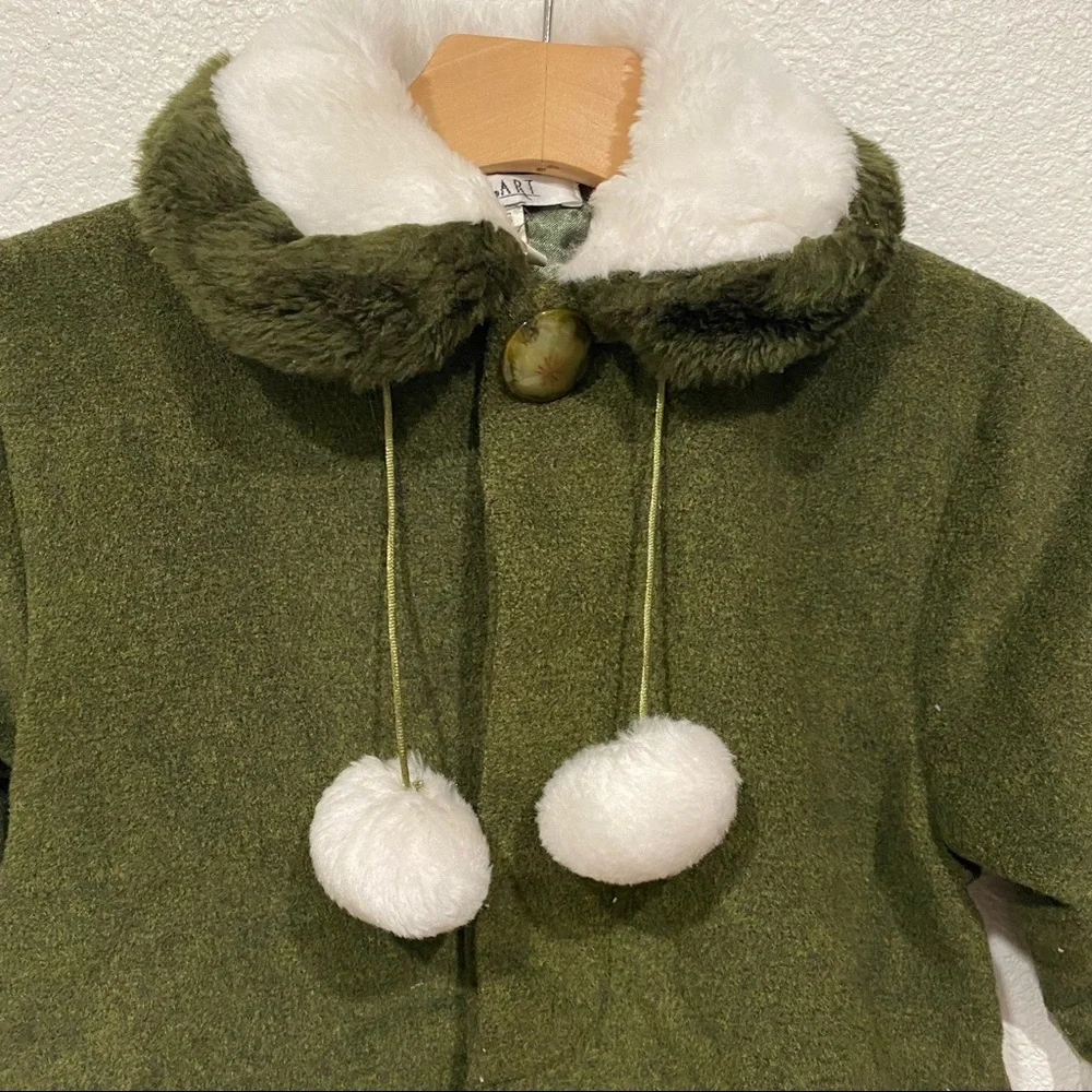 Kids Be Art Girls Green White Faux Fur Jacket Coat Size 5